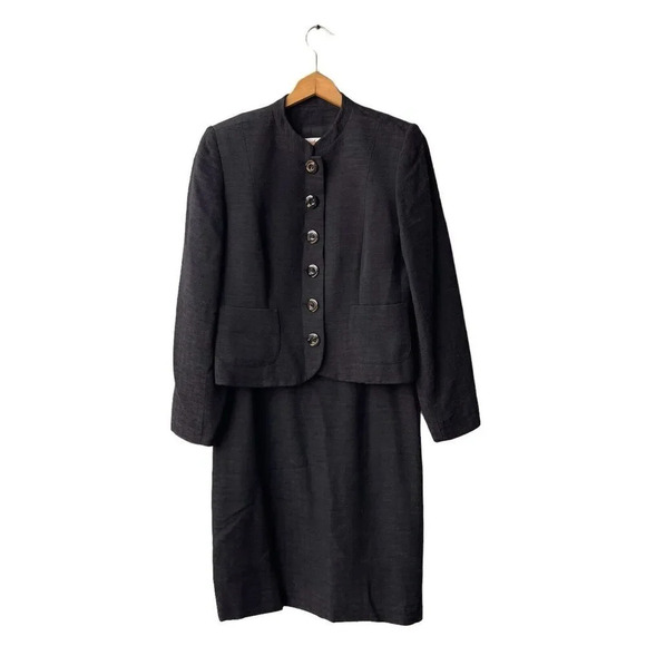 YVES SAINT LAURENT YSL Encore Black Textured 2 Pc Skirt Suit Size 44 US 12 - Picture 1 of 3